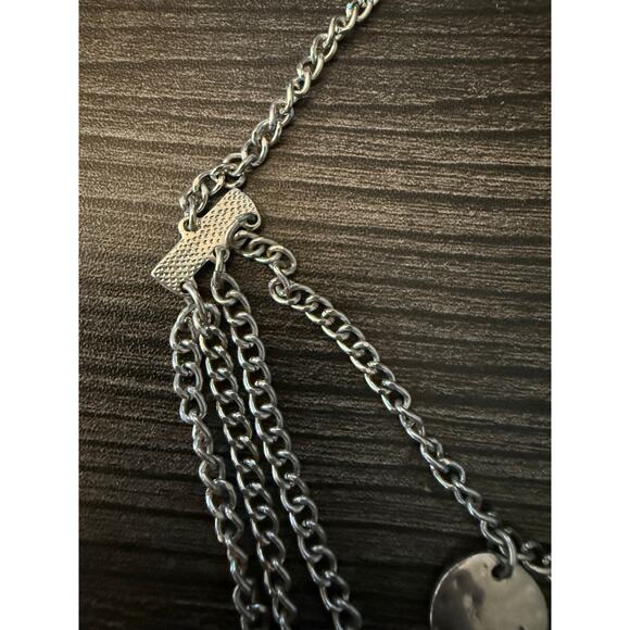 6/$25 NY&CO Silver-Tone Multi-Layered Hammered Disc Coin Stations Necklace - Picture 5 of 6